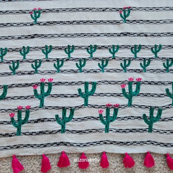Anthropologie x Seen/Worn/Kept Cotton Cactus Scarf Embroidered - Picture 3 of 14